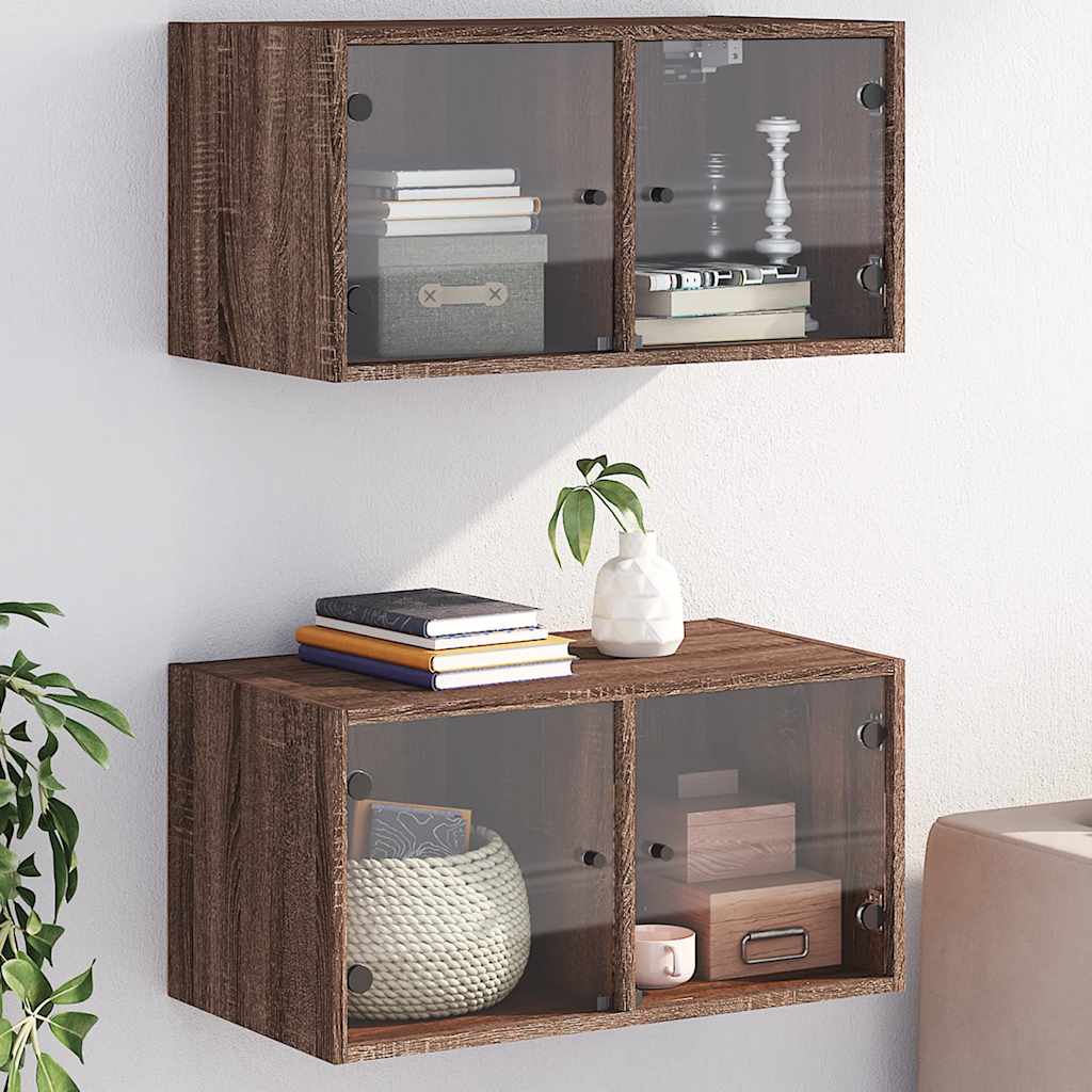 Mobili a Muro con Ante in Vetro 2pz 68,5x37x35 cm