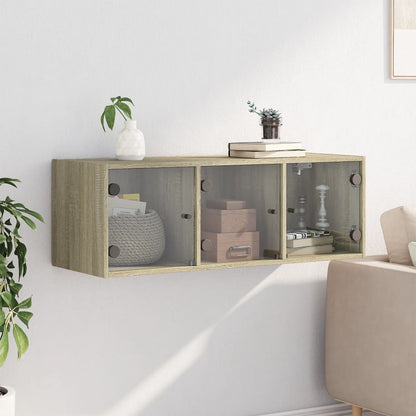 Mobile a Muro con Ante in Vetro Rovere Sonoma 102x37x35 cm | homemem39