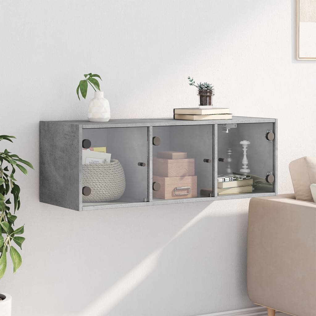 Mobile a Muro con Ante in Vetro Grigio Cemento 102x37x35 cm | homemem39