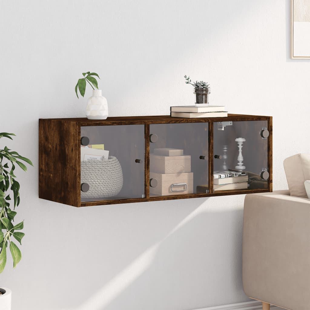 Mobile a Muro con Ante in Vetro Rovere Fumo 102x37x35 cm | homemem39