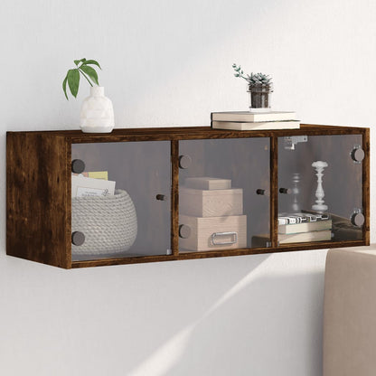 Mobile a Muro con Ante in Vetro Rovere Fumo 102x37x35 cm | homemem39