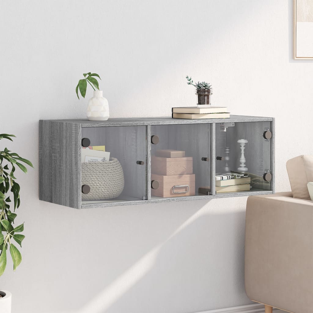 Mobile a Muro con Ante in Vetro Grigio Sonoma 102x37x35 cm | homemem39