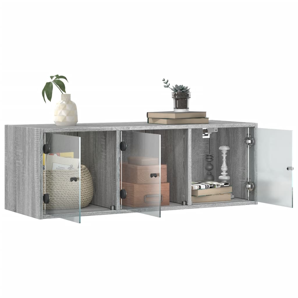 Mobile a Muro con Ante in Vetro Grigio Sonoma 102x37x35 cm | homemem39