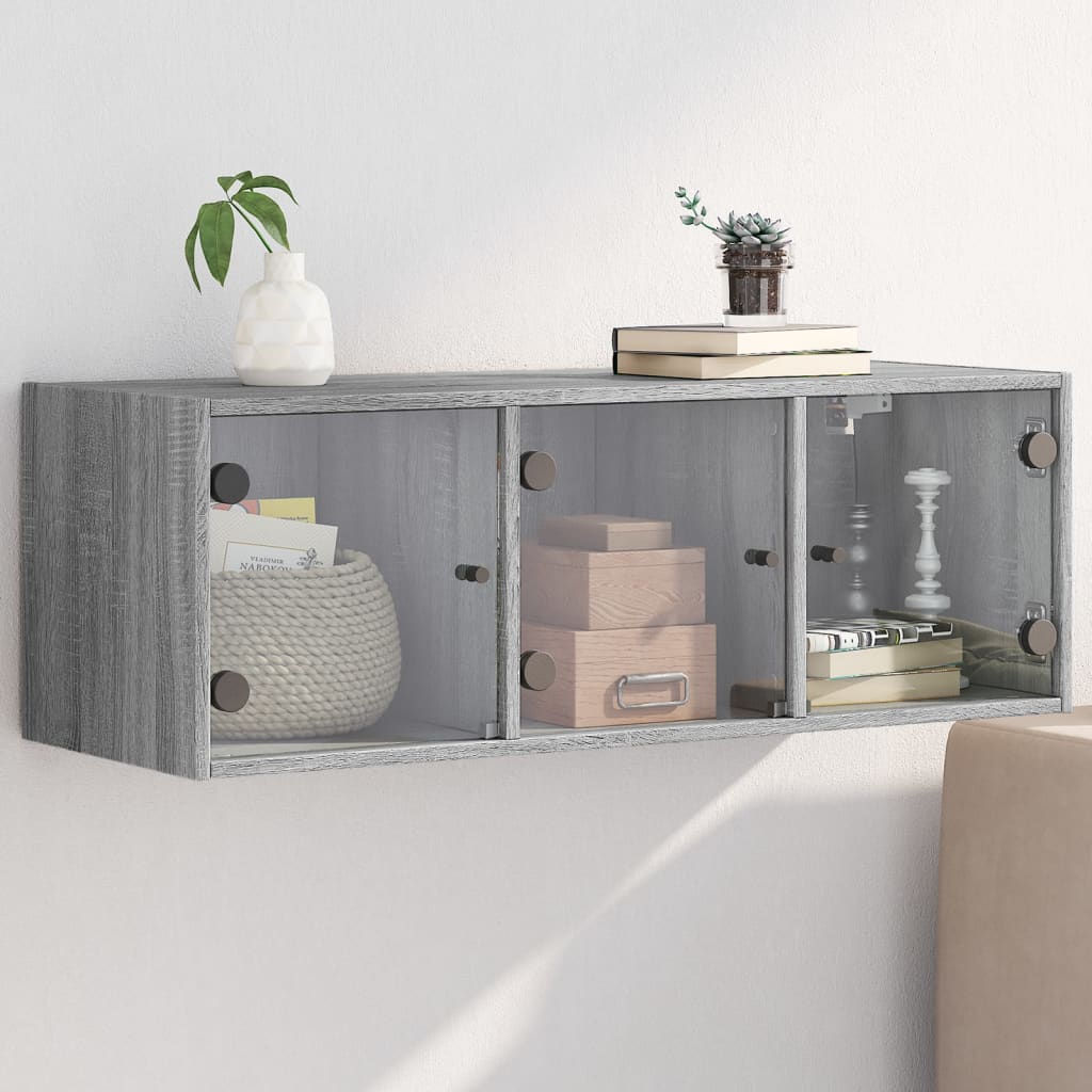 Mobile a Muro con Ante in Vetro Grigio Sonoma 102x37x35 cm | homemem39