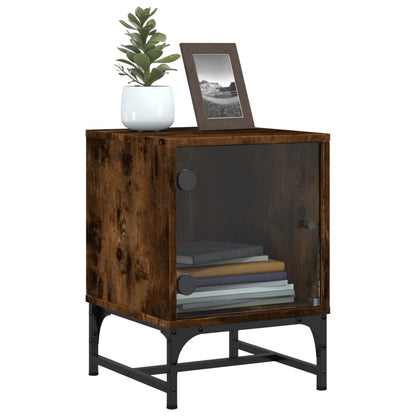 Comodini con Ante in Vetro 2pz Rovere Fumo 35x37x50 cm - homemem39