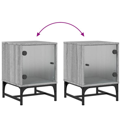 Comodino con Anta in Vetro Grigio Sonoma 35x37x50 cm - homemem39