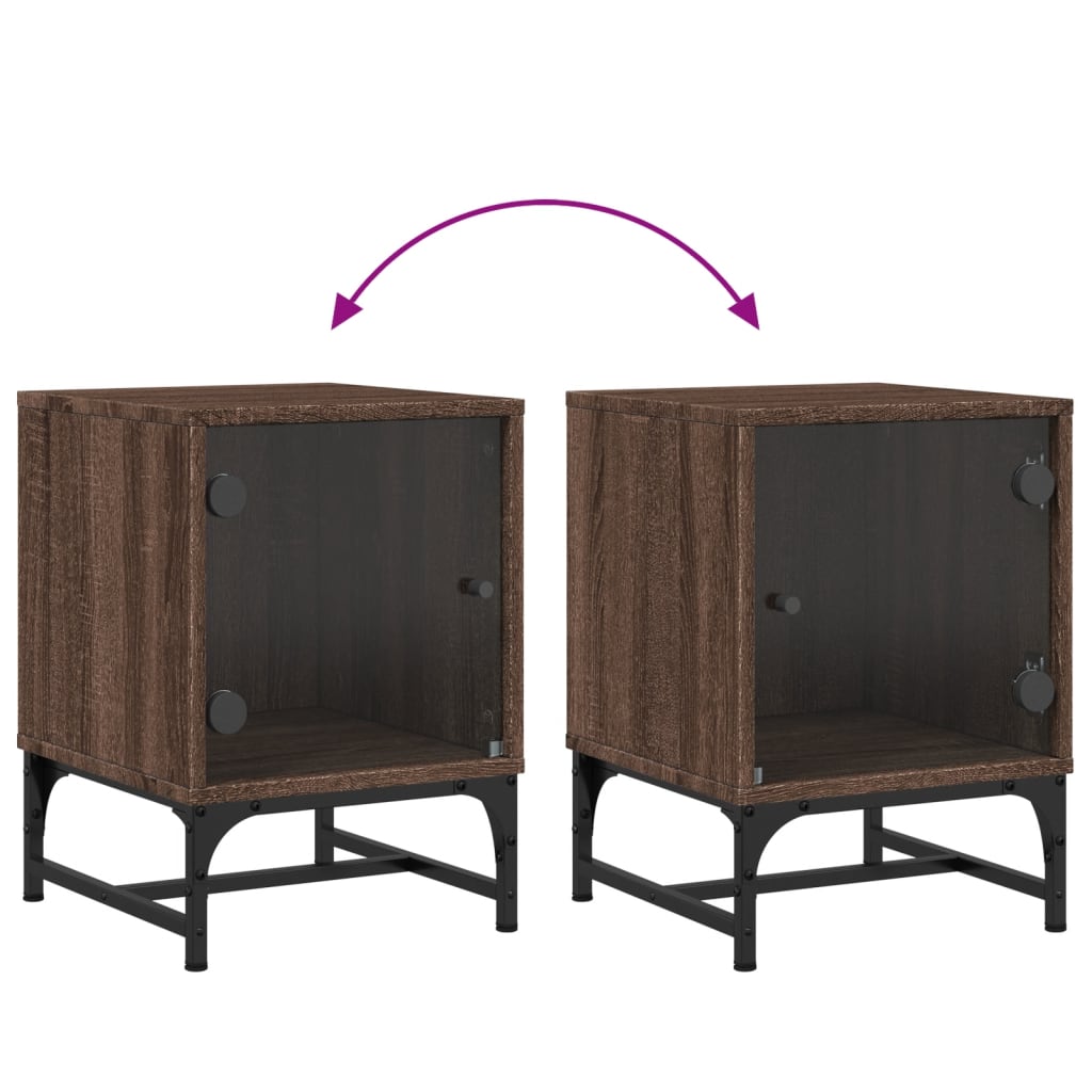 Comodino con Anta in Vetro Rovere Marrone 35x37x50 cm - homemem39