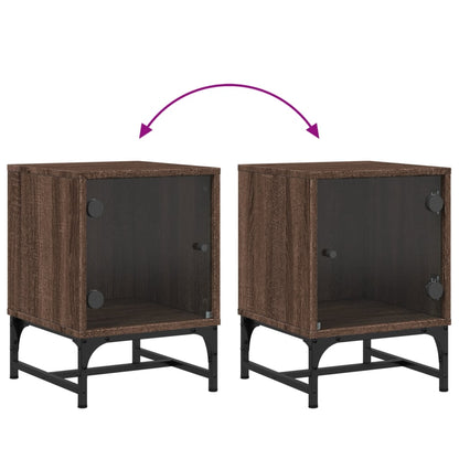 Comodino con Anta in Vetro Rovere Marrone 35x37x50 cm - homemem39