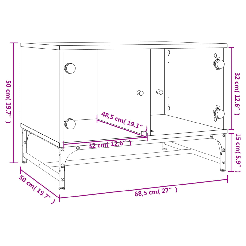 Tavolino Salotto con Ante in Vetro Rovere Sonoma 68,5x50x50 cm | homemem39