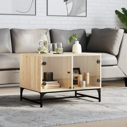 Tavolino Salotto con Ante in Vetro Rovere Sonoma 68,5x50x50 cm | homemem39