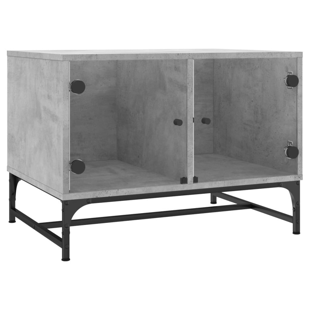Tavolino Salotto con Ante in Vetro Grigio Cemento 68,5x50x50 cm | homemem39