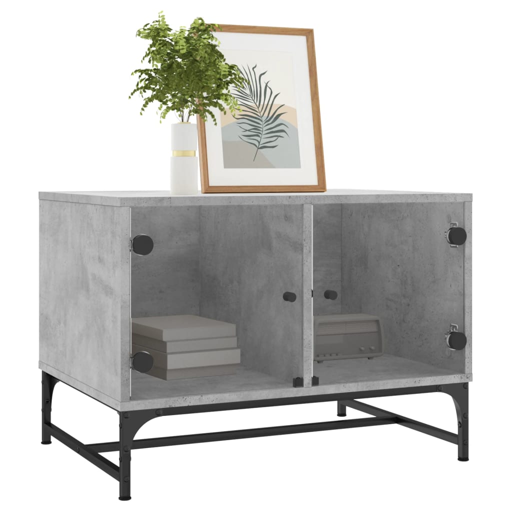 Tavolino Salotto con Ante in Vetro Grigio Cemento 68,5x50x50 cm | homemem39