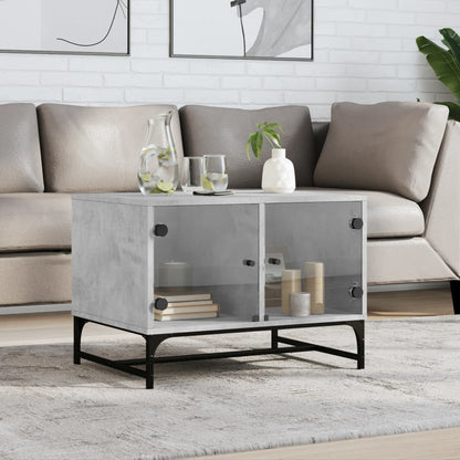 Tavolino Salotto con Ante in Vetro Grigio Cemento 68,5x50x50 cm | homemem39