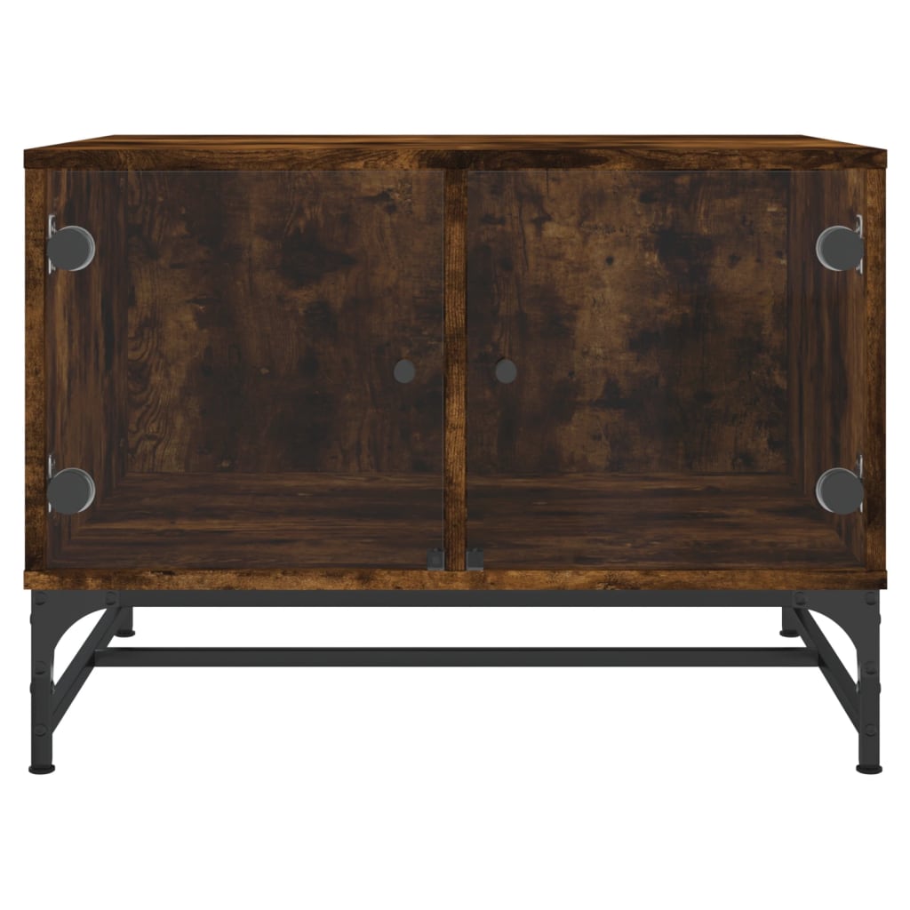 Tavolino da Salotto con Ante in Vetro Rovere Fumo 68,5x50x50 cm | homemem39