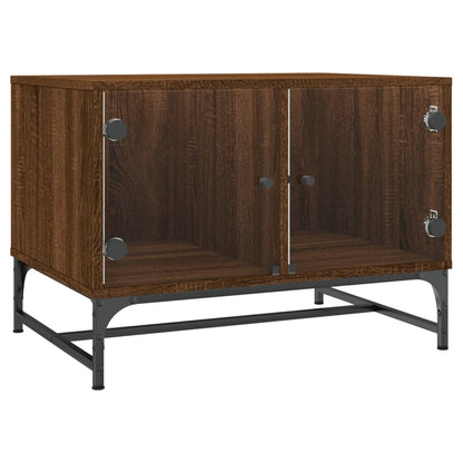 Tavolino Salotto con Ante in Vetro Rovere Marrone 68,5x50x50cm | homemem39