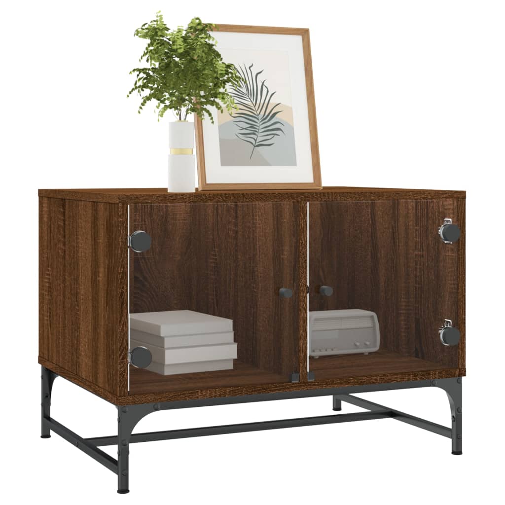 Tavolino Salotto con Ante in Vetro Rovere Marrone 68,5x50x50cm | homemem39
