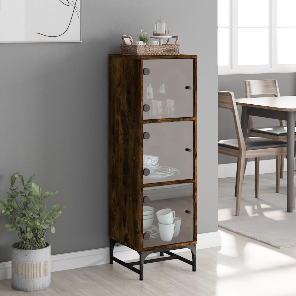 Credenza con Ante in Vetro Rovere Fumo 35x37x120 cm | homemem39