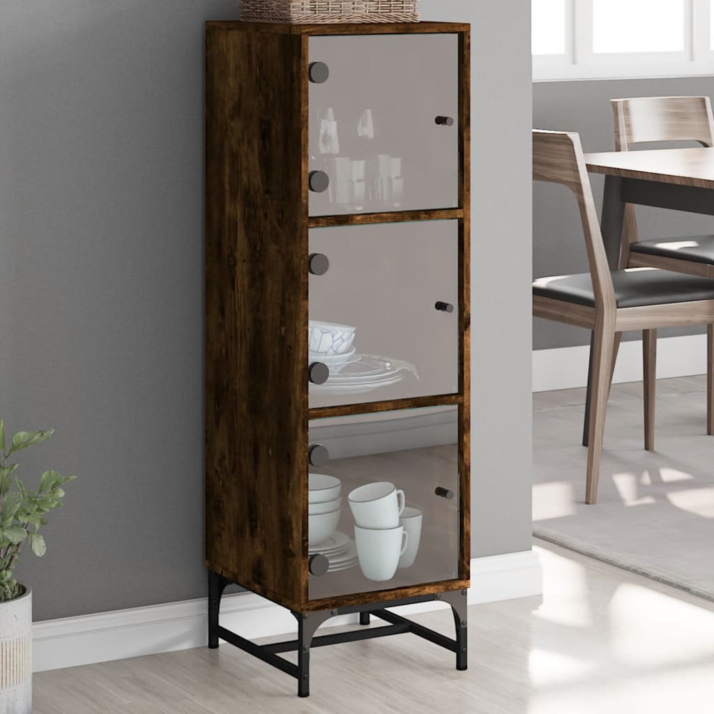 Credenza con Ante in Vetro Rovere Fumo 35x37x120 cm | homemem39