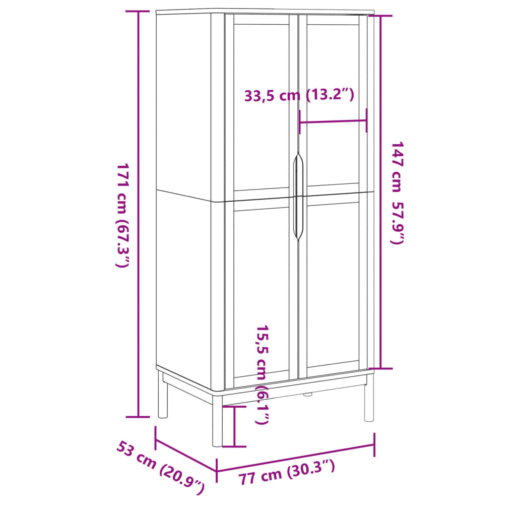Armadio FLORO Marrone Cera 77x53x171 cm Legno Massello di Pino - homemem39