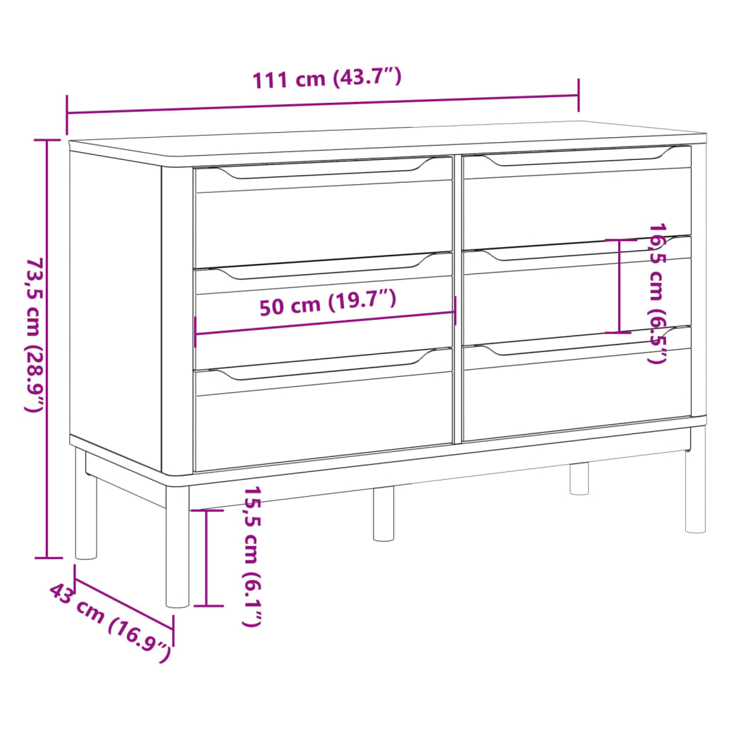 Cassettiera FLORO Grigia in Legno Massello di Pino - homemem39