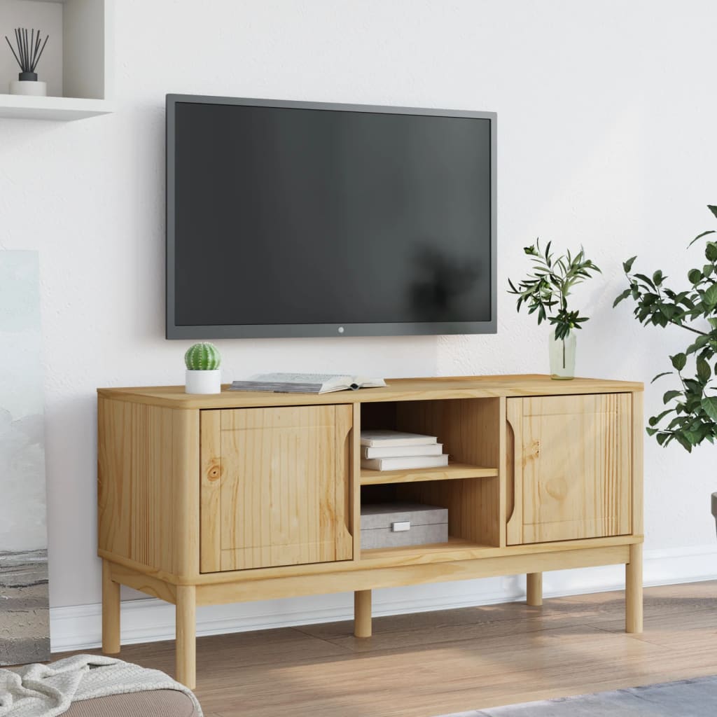 Mobile TV FLORO Marrone Cera 114x43x55 cm in Legno di Pino - homemem39