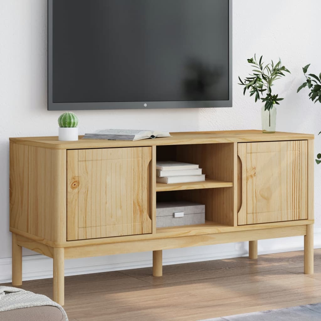Mobile TV FLORO Marrone Cera 114x43x55 cm in Legno di Pino - homemem39