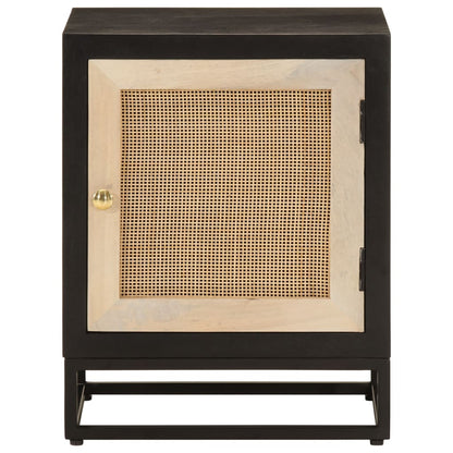 Comodino Nero 40x30x50 cm in Legno Massello di Mango e Ferro