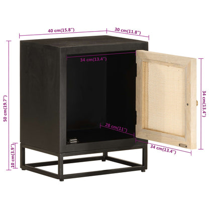 Comodino Nero 40x30x50 cm in Legno Massello di Mango e Ferro | homemem39