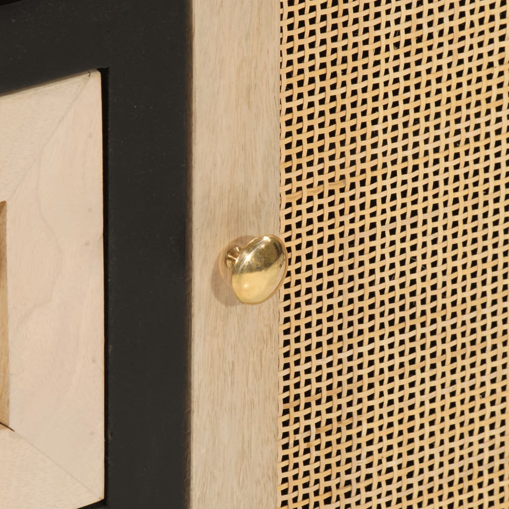 Credenza Nera 55x30x76 cm in Legno Massello di Mango e Ferro - homemem39