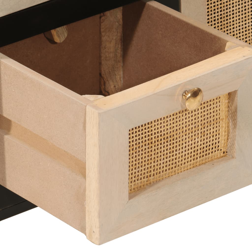 Credenza Nera 55x30x76 cm in Legno Massello di Mango e Ferro - homemem39