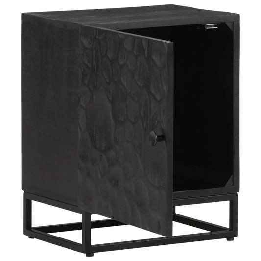 Comodino Nero 40x30x50 cm in Legno Massello di Mango e Ferro | homemem39