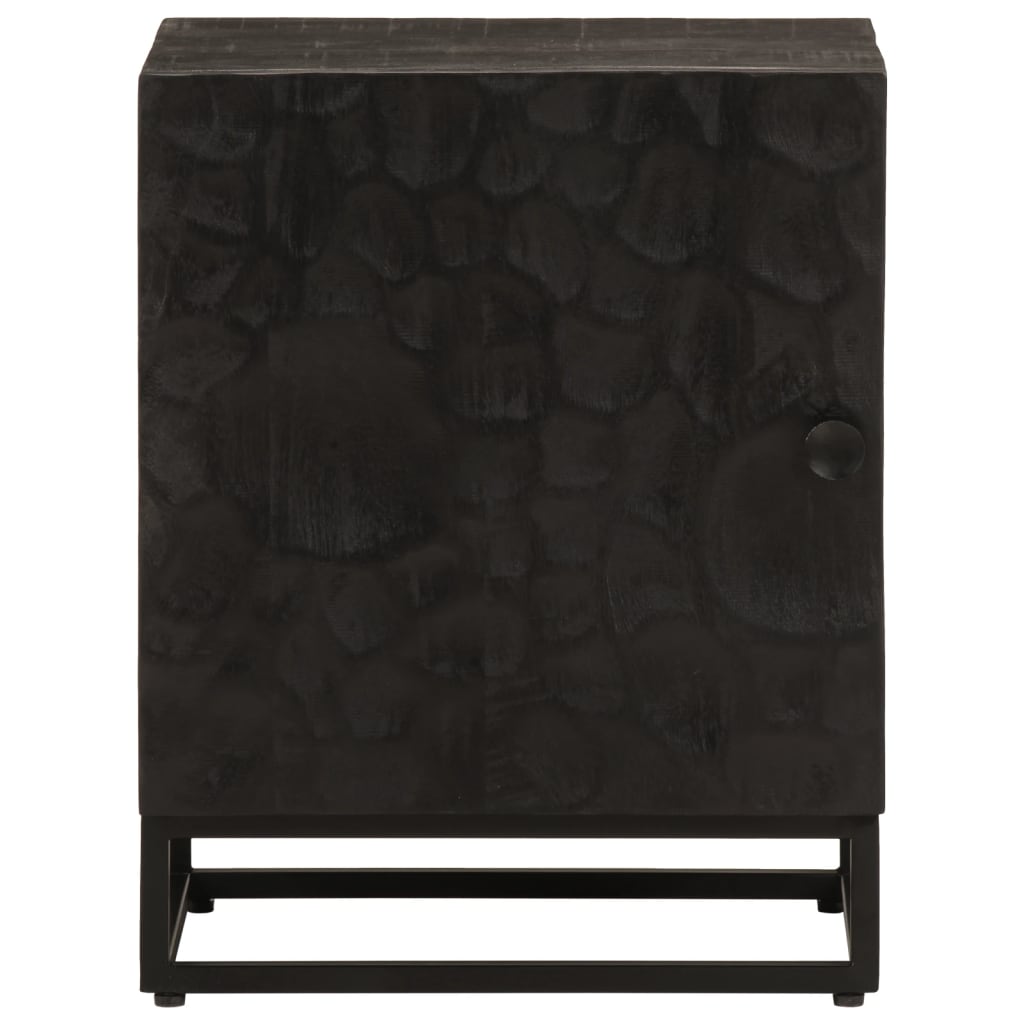 Comodino Nero 40x30x50 cm in Legno Massello di Mango e Ferro | homemem39