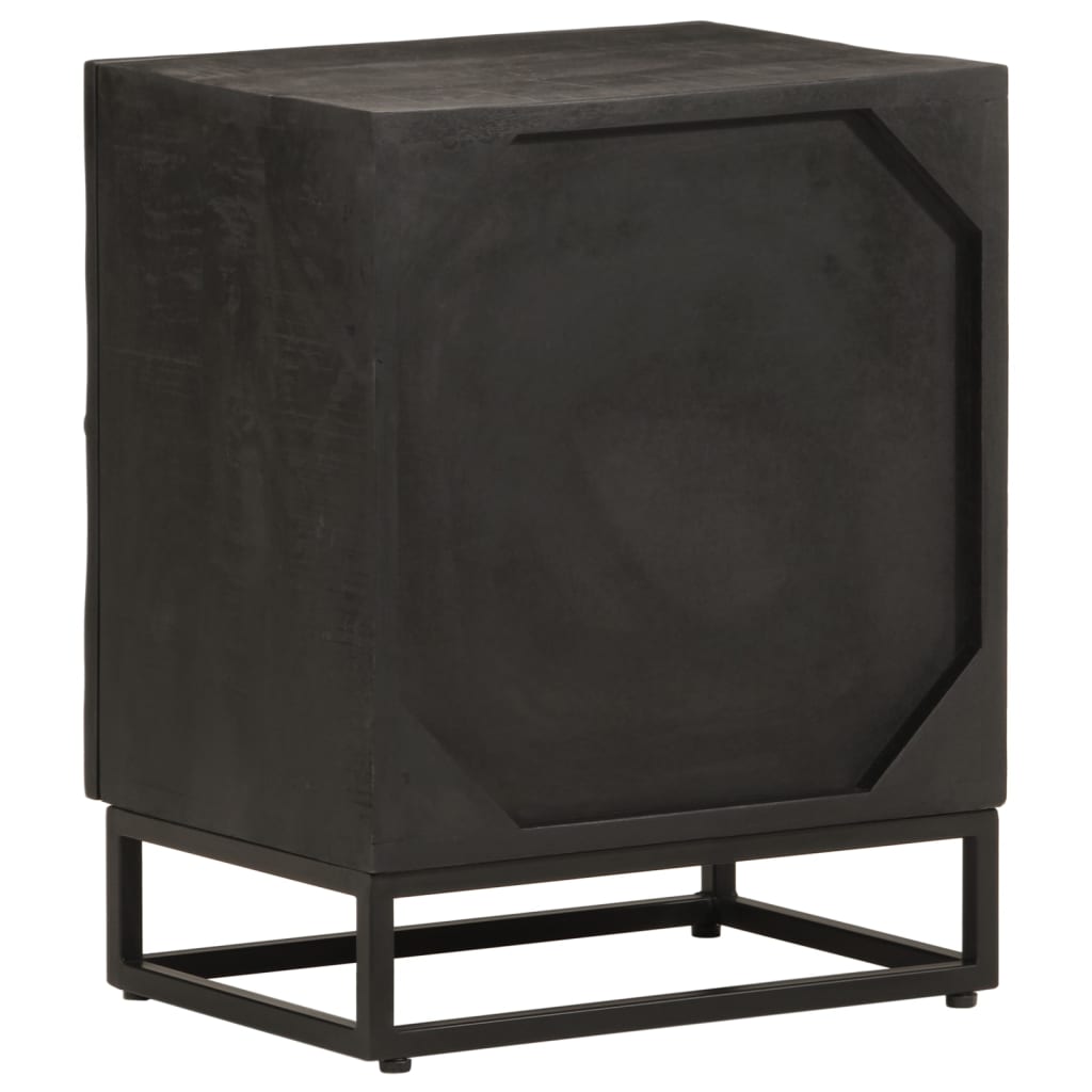 Comodino Nero 40x30x50 cm in Legno Massello di Mango e Ferro | homemem39