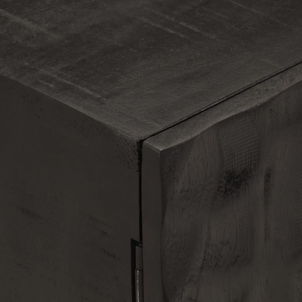 Comodino Nero 40x30x50 cm in Legno Massello di Mango e Ferro | homemem39
