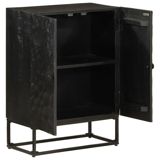 Credenza Nera 55x30x76 cm in Legno Massello di Mango e Ferro | homemem39