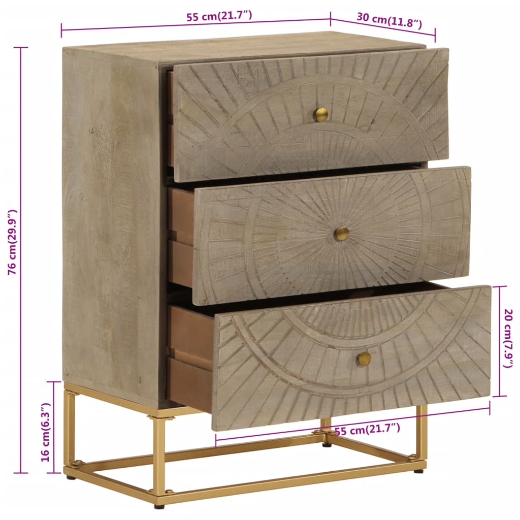 Cassettiera 55x30x76 cm in Legno Massello di Mango e Ferro | homemem39