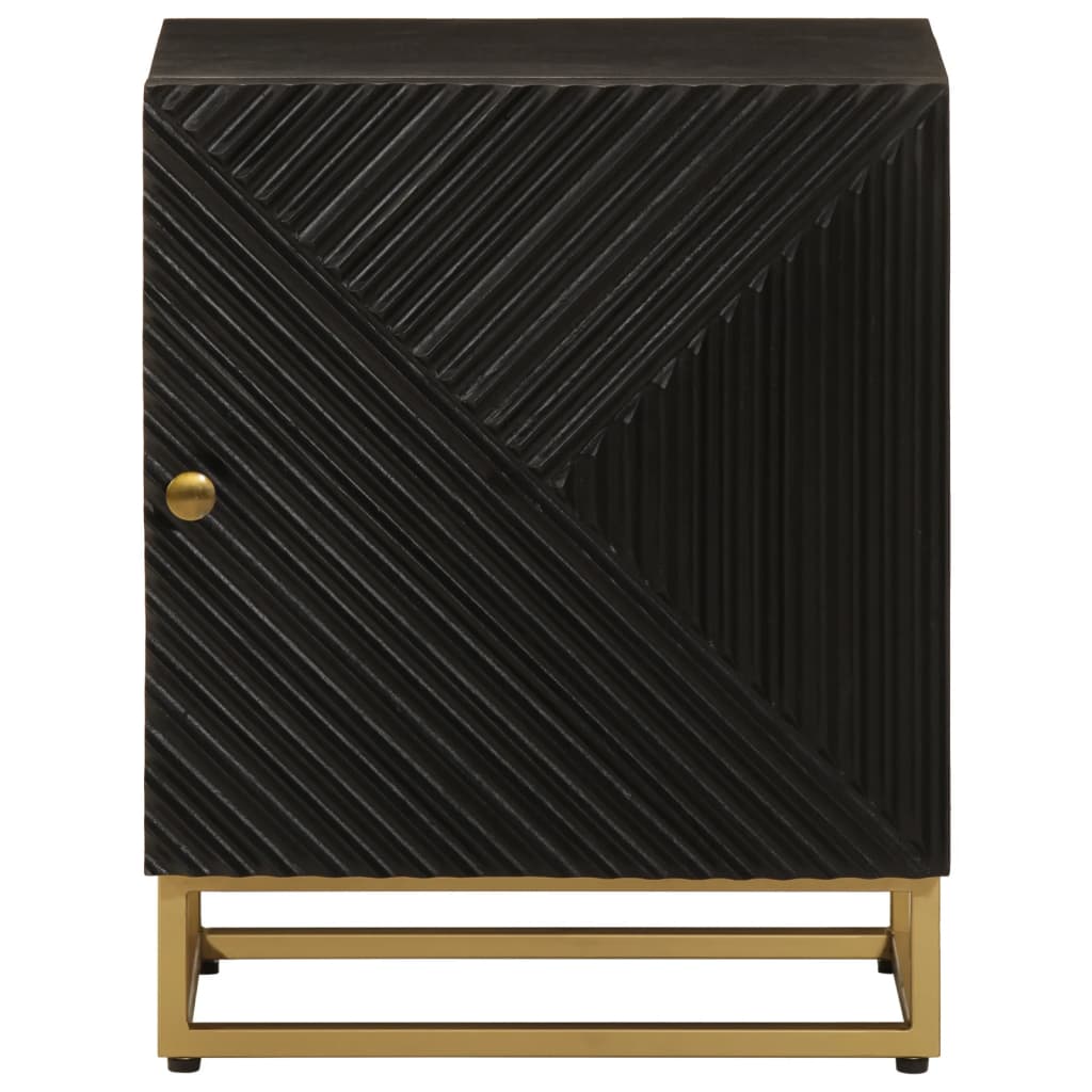 Comodino Nero 40x30x50 cm in Legno Massello di Mango e Ferro | homemem39