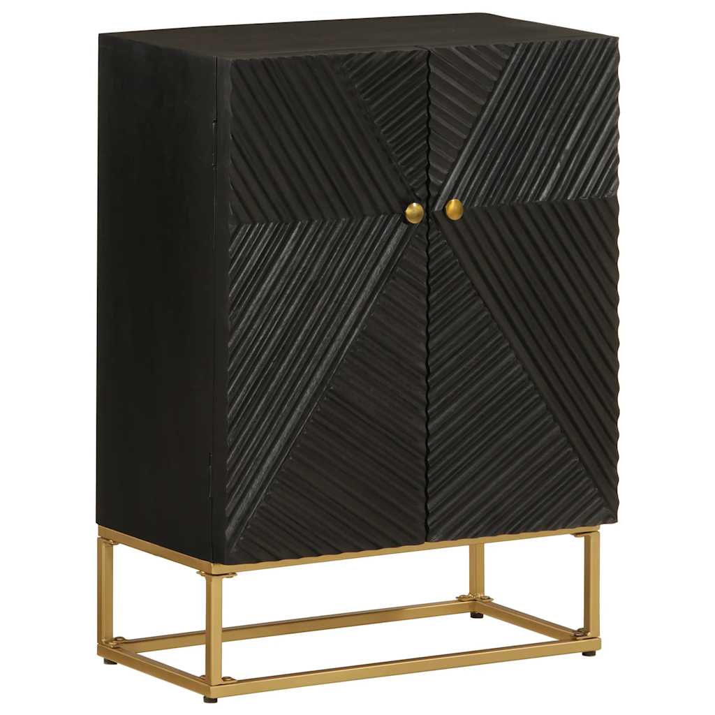 Credenza Nera 55x30x76 cm in Legno Massello di Mango e Ferro | homemem39