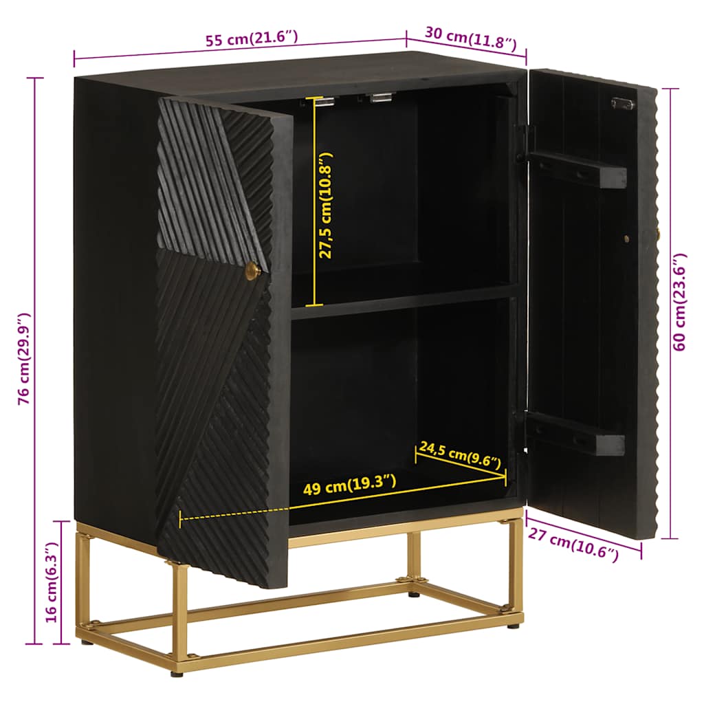 Credenza Nera 55x30x76 cm in Legno Massello di Mango e Ferro | homemem39