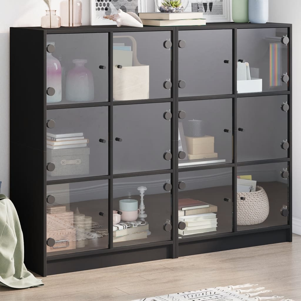 Libreria con Ante Nera 136x37x109 cm in Legno Multistrato - homemem39