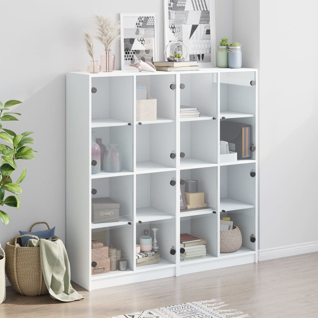 Libreria con Ante Bianca 136x37x142 cm in Legno Multistrato - homemem39