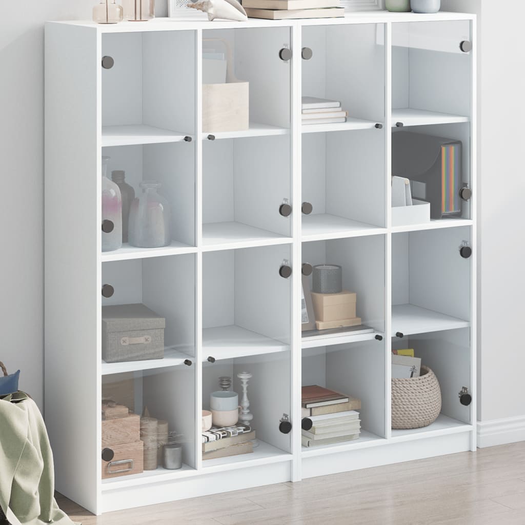 Libreria con Ante Bianca 136x37x142 cm in Legno Multistrato - homemem39