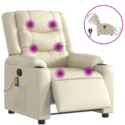 Poltrona Massaggiante Elettrica Reclinabile Crema Similpelle | homemem39