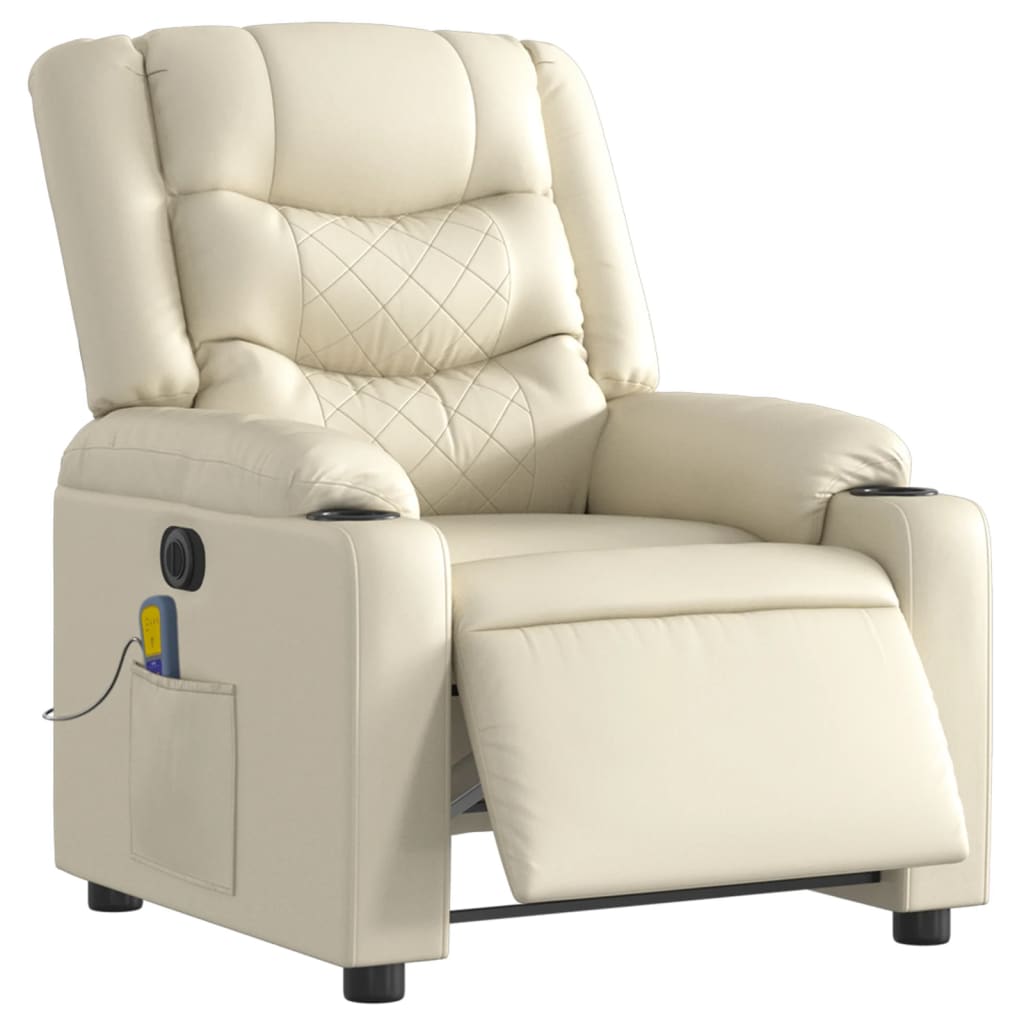 Poltrona Massaggiante Elettrica Reclinabile Crema Similpelle | homemem39