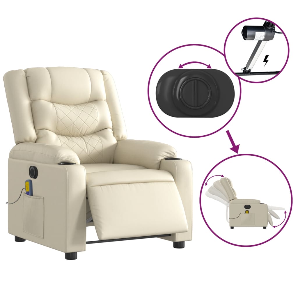 Poltrona Massaggiante Elettrica Reclinabile Crema Similpelle | homemem39