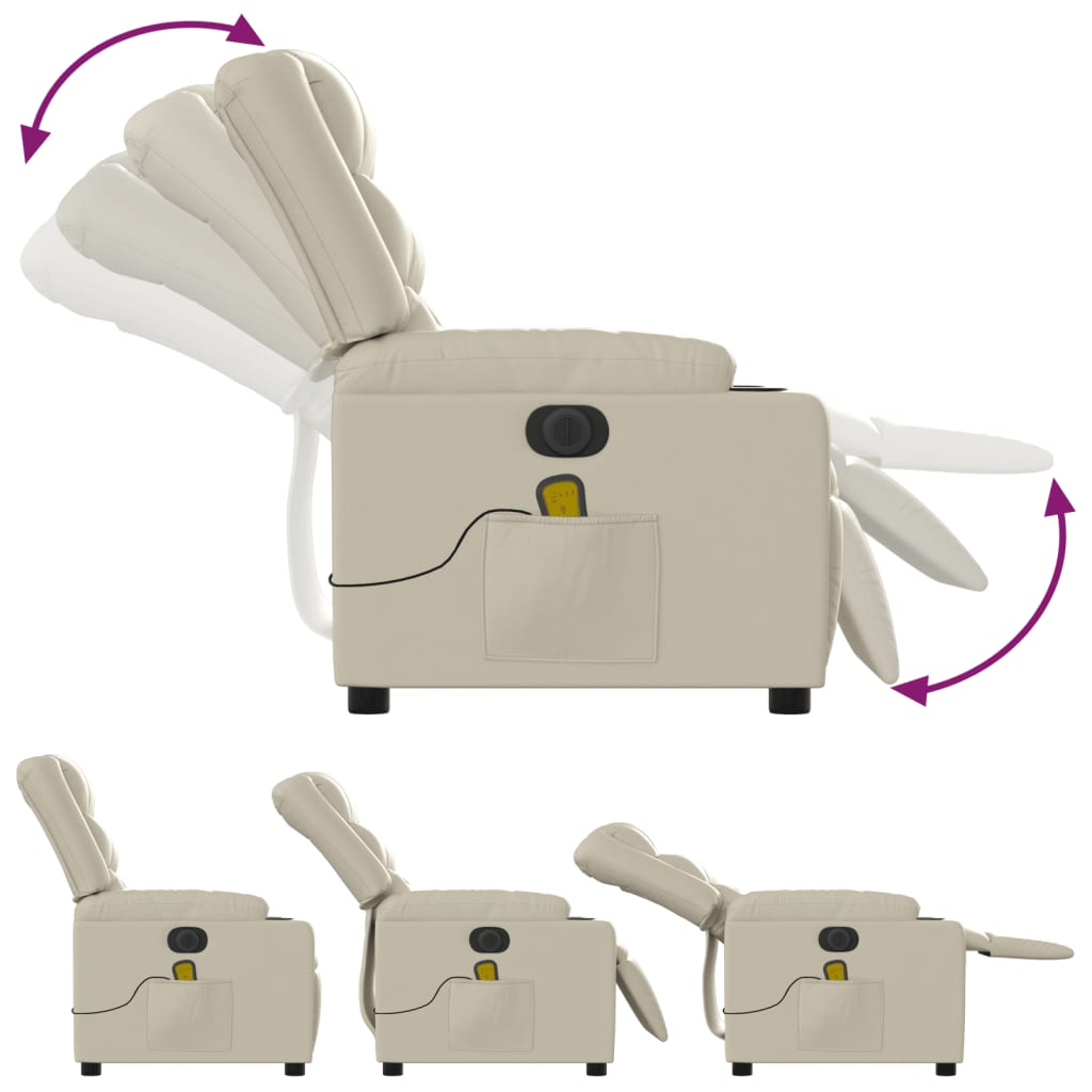 Poltrona Massaggiante Elettrica Reclinabile Crema Similpelle - homemem39