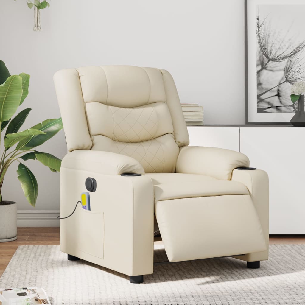 Poltrona Massaggiante Elettrica Reclinabile Crema Similpelle | homemem39