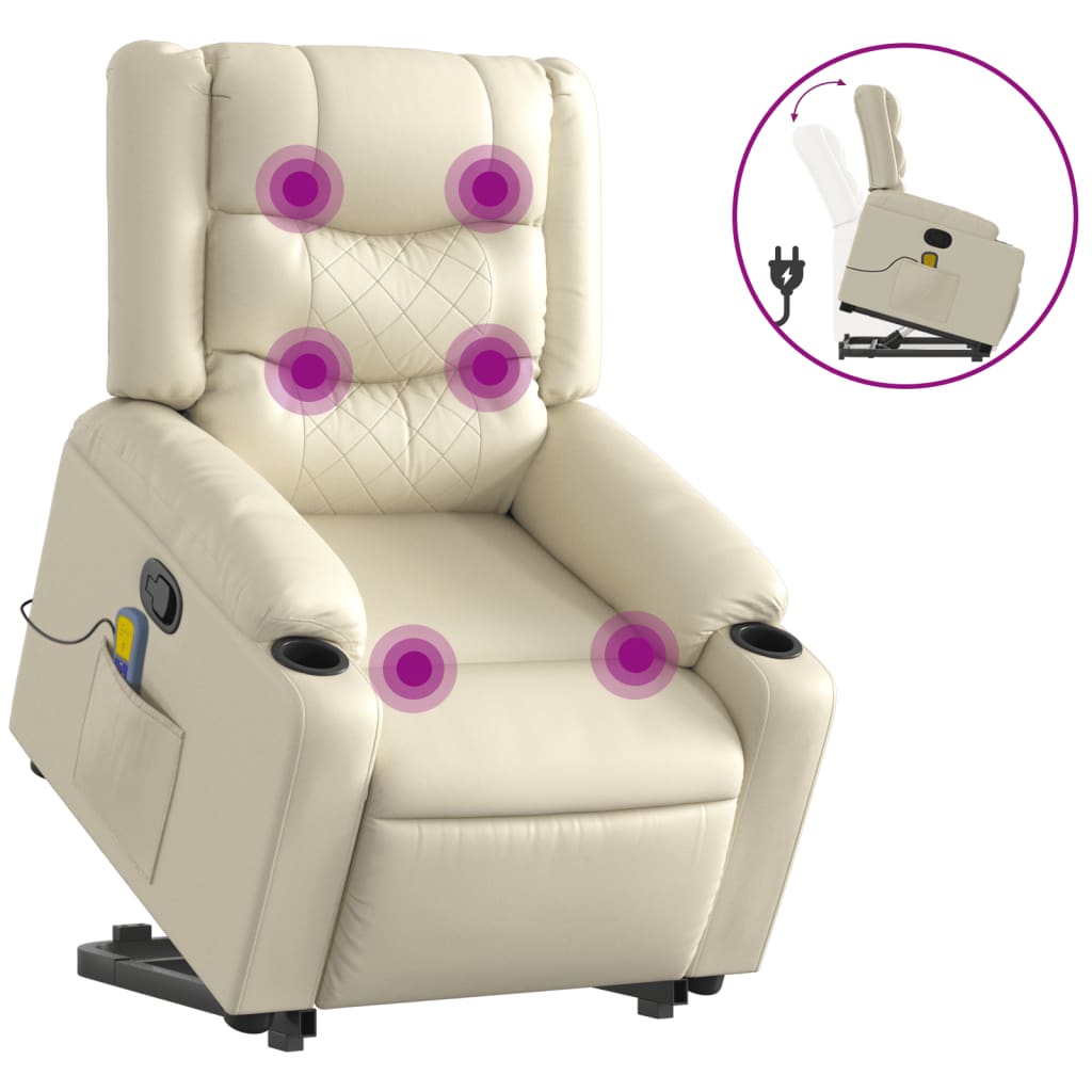 Poltrona Alzapersona Reclinabile Massaggio Crema Similpelle | homemem39