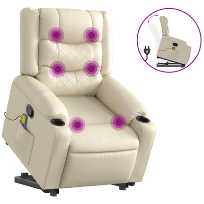 Poltrona Alzapersona Reclinabile Massaggio Crema Similpelle | homemem39