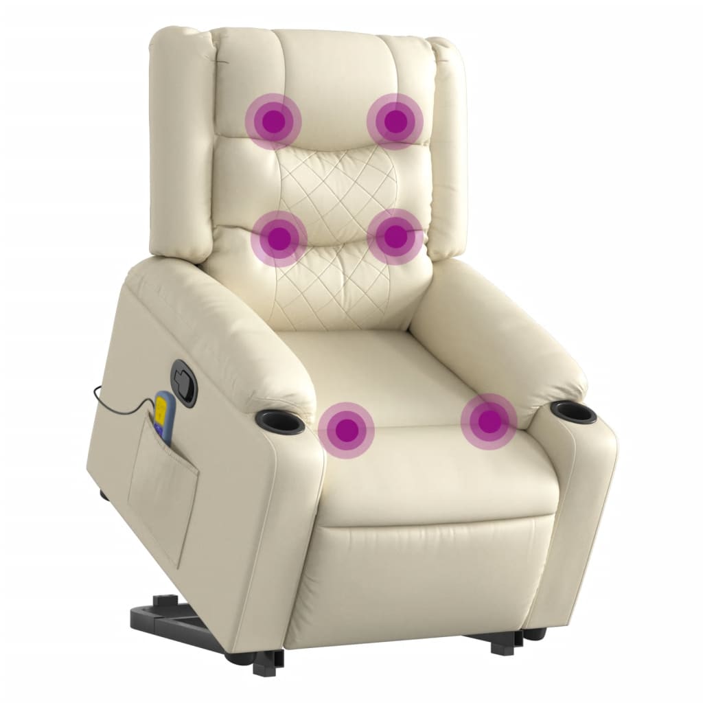 Poltrona Alzapersona Reclinabile Massaggio Crema Similpelle | homemem39